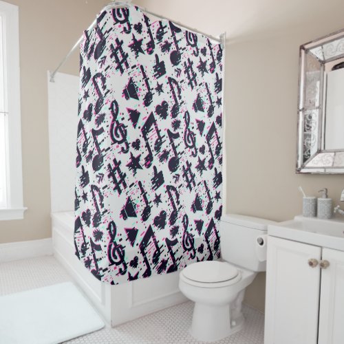 Distorted Musical Notes  Hearts Pattern Shower Curtain