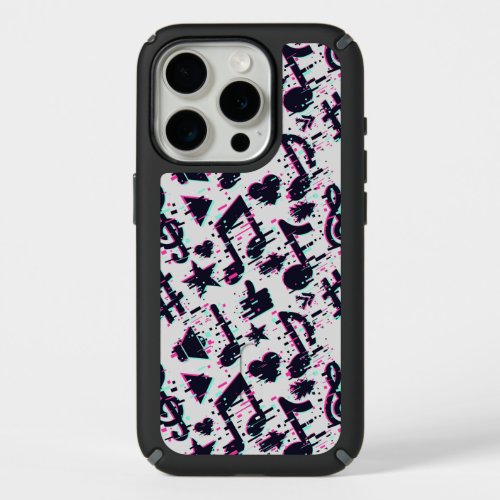 Distorted Musical Notes  Hearts Pattern iPhone 15 Pro Case