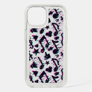 Distorted Musical Notes & Hearts Pattern iPhone 15 Case