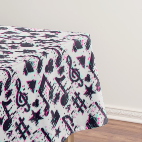 Distorted Musical Notes  Hearts Pattern Tablecloth