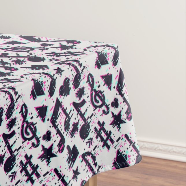 Distorted Musical Notes & Hearts Pattern Tablecloth (In Situ)
