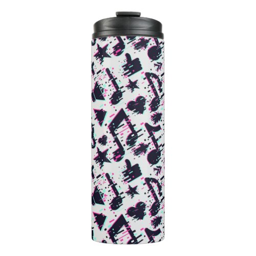 Distorted Musical Notes  Hearts Pattern Thermal Tumbler