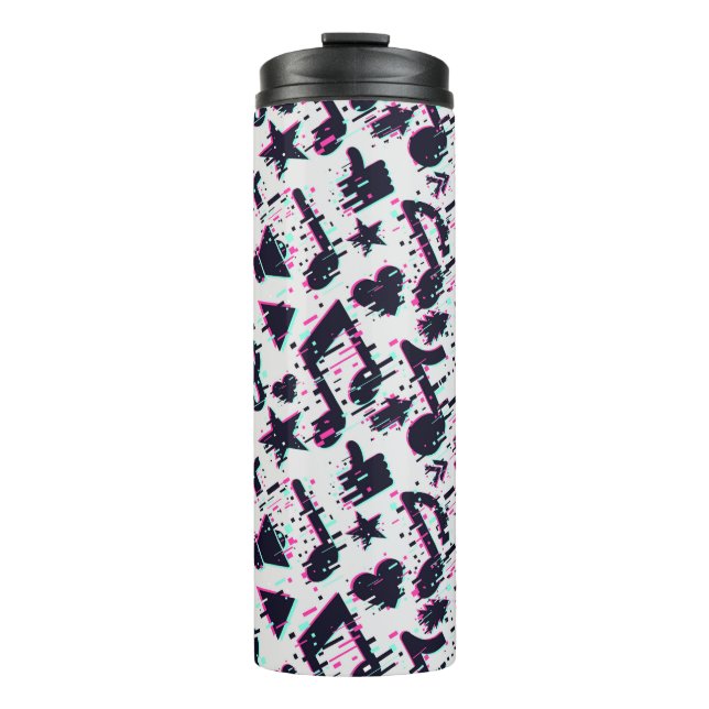 Distorted Musical Notes & Hearts Pattern Thermal Tumbler (Front)