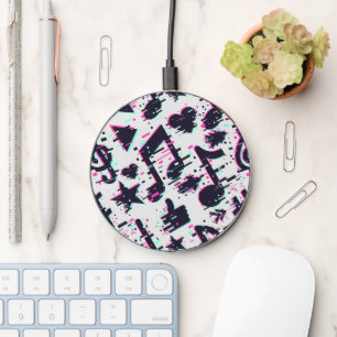 Distorted Musical Notes & Hearts Pattern Wireless Charger