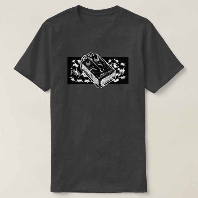 Distortion Pedal Blue Plug In - Black & White T-Shirt (Design Front)