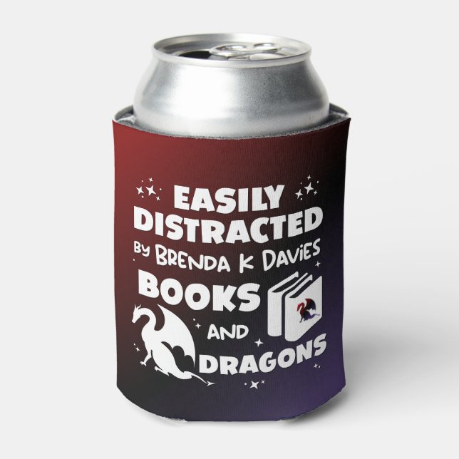Distracted By Brenda K Davies Books and Dragons Can Cooler (Can Front)