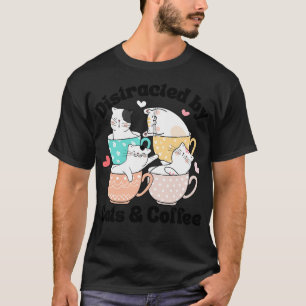 Distracted by Cats Coffee Cat Lover Cute Mugs Kawa T-Shirt