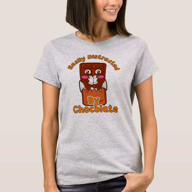 Distracted by Chocolate Cartoon Chocolate Bar  T-Shirt (Front)