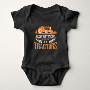 Distracted by Tractor Farmer Funny Farming Baby Bodysuit