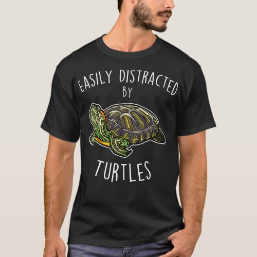Distracted by Turtles RedEared Slider Reptile T_Shirt