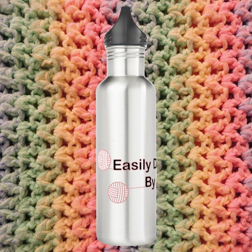 Distracted by Yarn Funny Pink and Black Stainless Steel Water Bottle