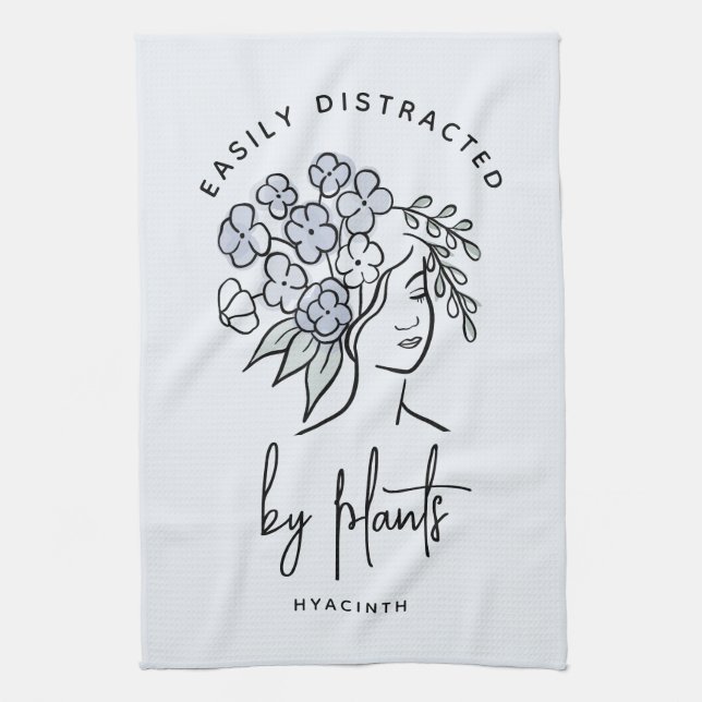 Distracted Gardener Boho Blue Floral Cute Plant Kitchen Towel (Vertical)