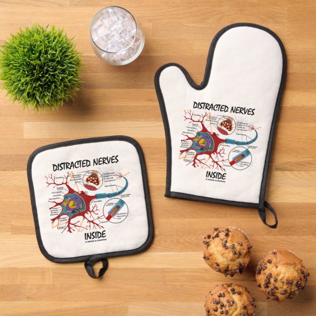 Distracted Nerves Inside Neuron Synapse Humor Oven Mitt & Pot Holder Set (Top Down)
