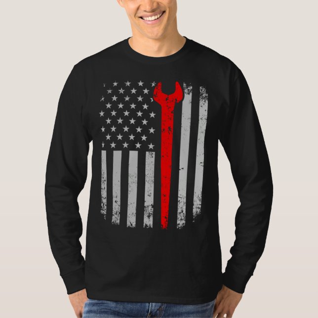 Distress American Flag Ironworker T-Shirt (Front)