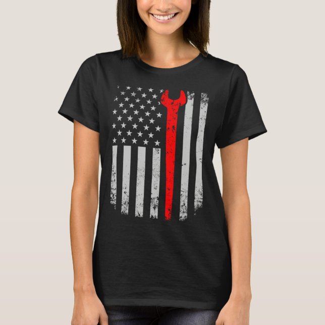 Distress American Flag Ironworker T-Shirt (Front)