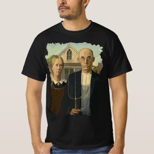 Distress American Gothic Famous Painting By Grant  T_Shirt