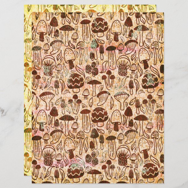 Distress style mushroom scrapbook paper (Front/Back)