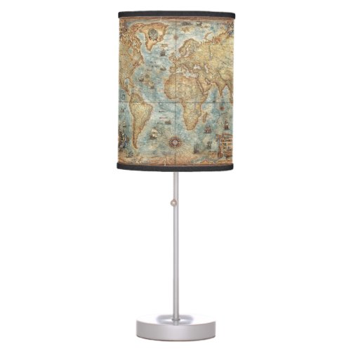 Distress Vintage antique drawn world map Table Lamp