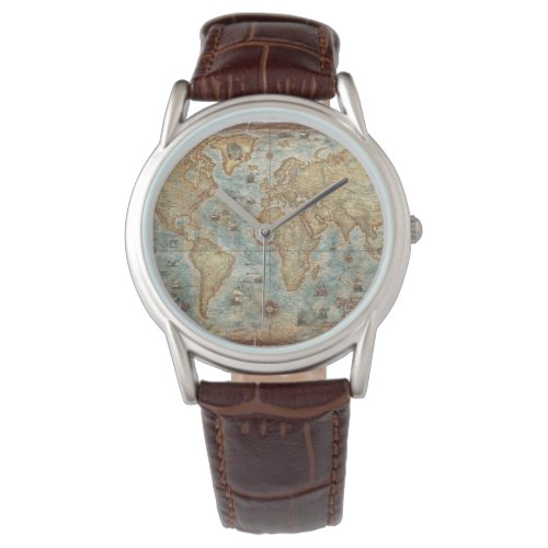 Distress Vintage antique drawn world map Watch