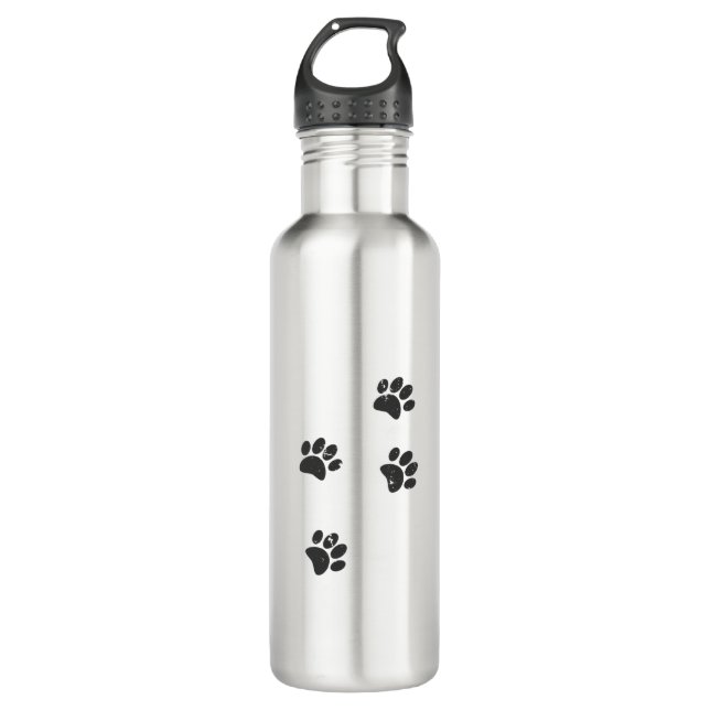 Distresse Dog Paw Tracks Stainless Steel Water Bottle (Front)