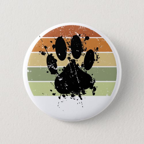 Distresse Paint Spatter Dog Paw Print Retro Sunset Button