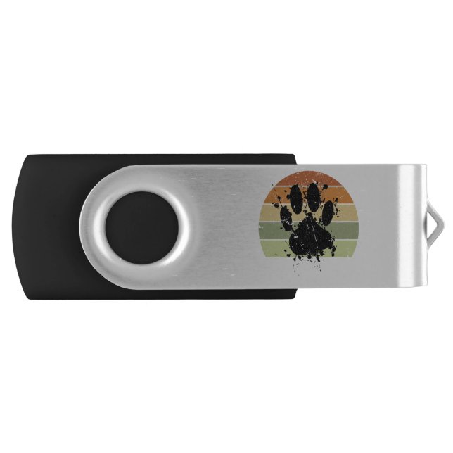 Distresse Paint Spatter Dog Paw Print Retro Sunset Flash Drive (Front)
