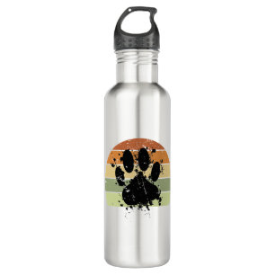 Distresse Paint Spatter Dog Paw Print Retro Sunset Stainless Steel Water Bottle