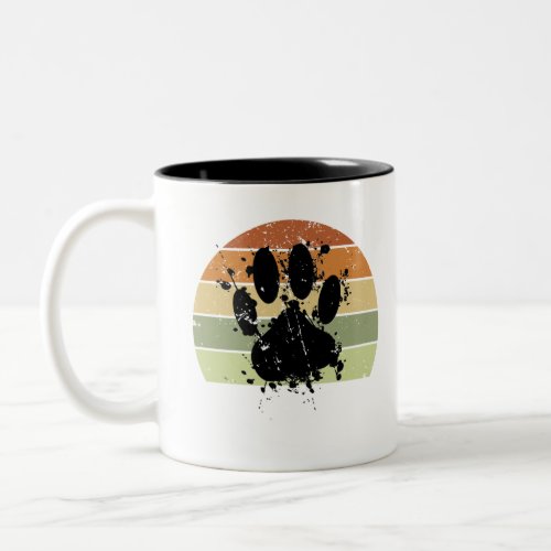 Distresse Paint Spatter Dog Paw Print Retro Sunset Two_Tone Coffee Mug