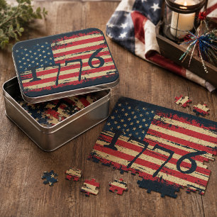 DISTRESSED 1776 American Flag Patriotic Jigsaw Puzzle
