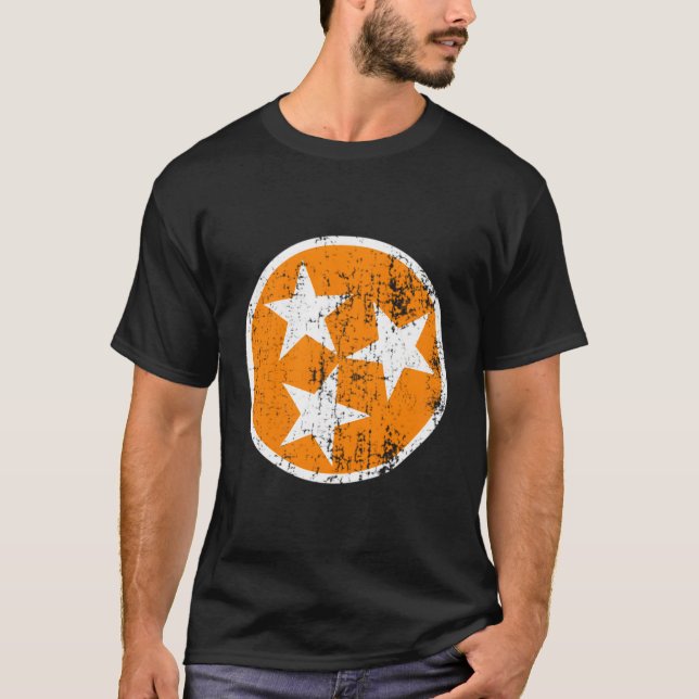 Distressed 3 Star Tn State Orange And White Tennes T-Shirt (Front)