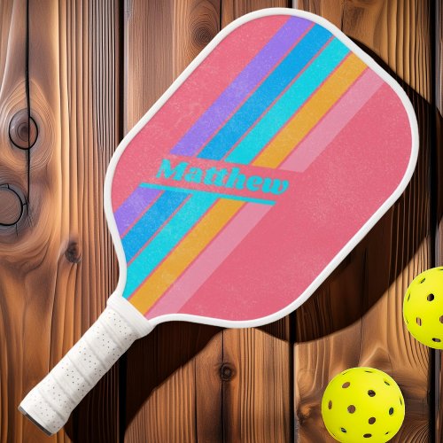 Distressed 80s Neon Sunrise Striped with Name Pickleball Paddle