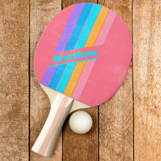 Distressed 80s Neon Sunrise Striped with Name Ping Pong Paddle