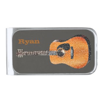 Distressed Acoustic Guitar Name Template Silver Finish Money Clip by PartyPrep at Zazzle