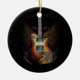 Distressed Acoustic Guitar Vintage Player Rock Rol Ceramic Ornament