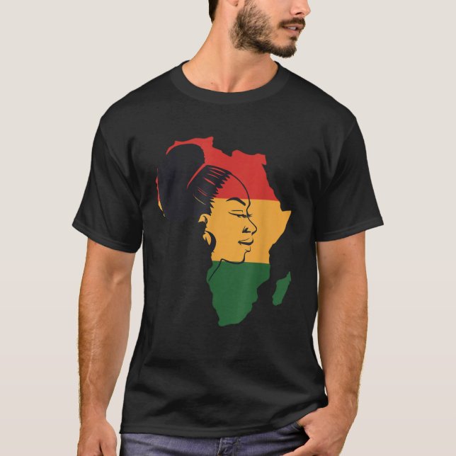 Distressed African Map With Afro Queen In Africa F T-Shirt (Front)