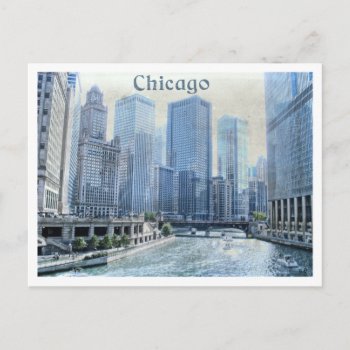 Distressed Aged Downtown Chicago Postcard by camcguire at Zazzle