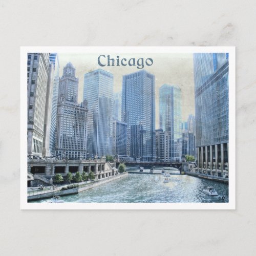 Distressed Aged Downtown Chicago Postcard