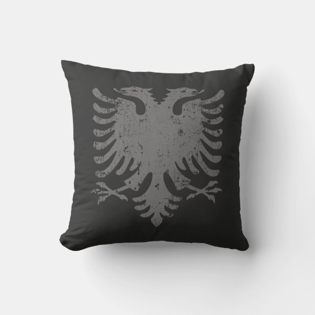 Distressed Albanian Eagle Coat Of Arms Throw Pillow (Front)