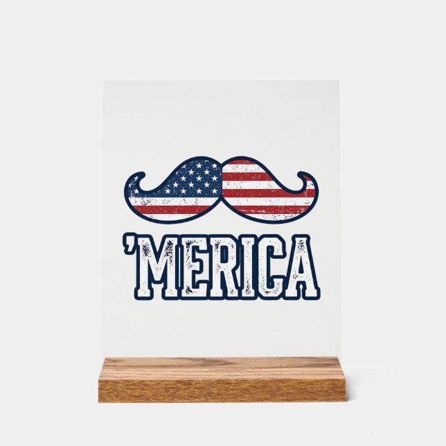 Distressed America Mustache Patriotic Vector Desig Acrylic Sign (Front)