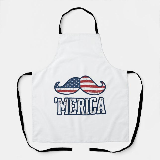 Distressed America Mustache Patriotic Vector Desig Apron (Front)
