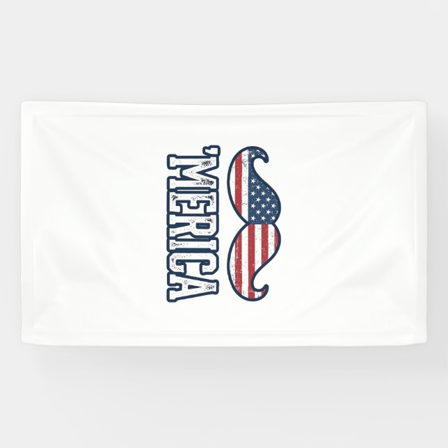 Distressed America Mustache Patriotic Vector Desig Banner (Horizontal)