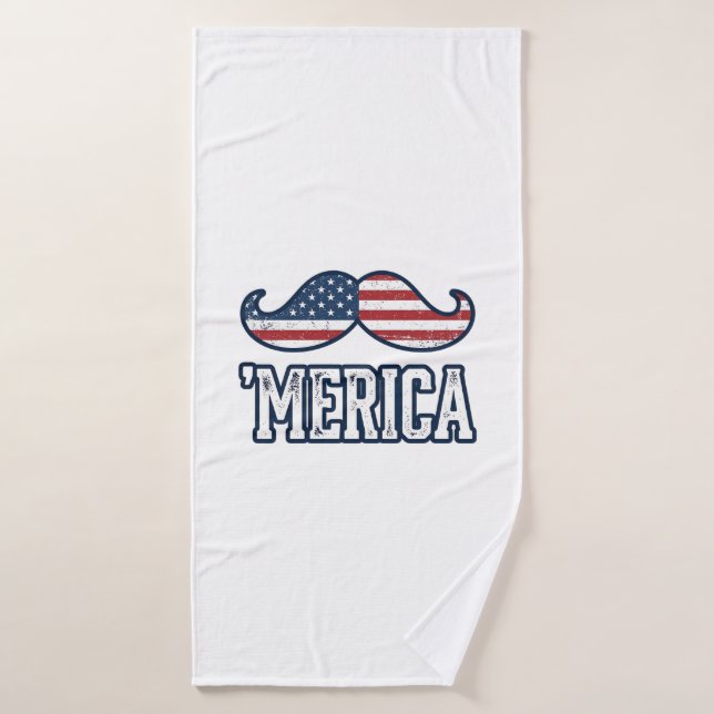 Distressed America Mustache Patriotic Vector Desig Bath Towel (Bath Towel)