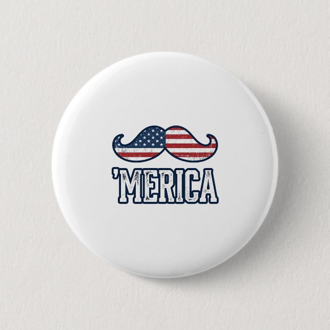 Distressed America Mustache Patriotic Vector Desig Button (Front)