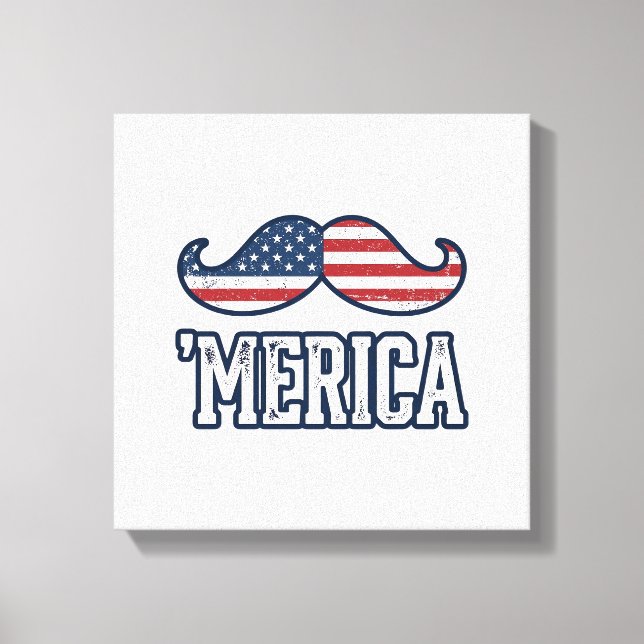 Distressed America Mustache Patriotic Vector Desig Canvas Print (Front)