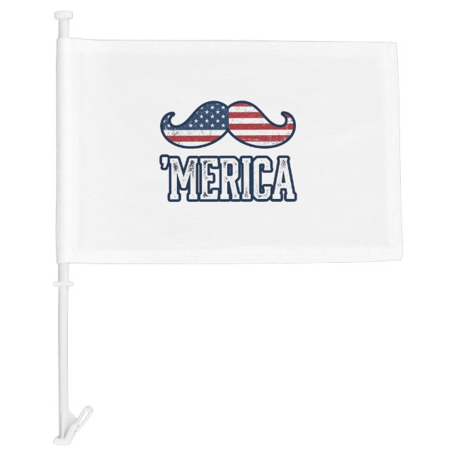 Distressed America Mustache Patriotic Vector Desig Car Flag (Front)