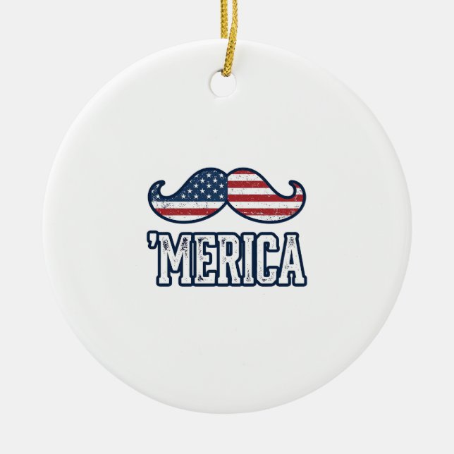 Distressed America Mustache Patriotic Vector Desig Ceramic Ornament (Front)