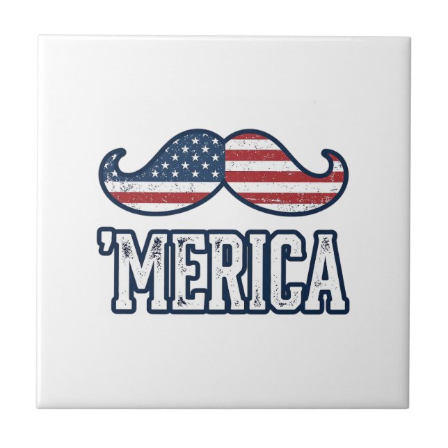 Distressed America Mustache Patriotic Vector Desig Ceramic Tile (Front)