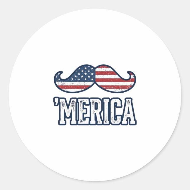 Distressed America Mustache Patriotic Vector Desig Classic Round Sticker (Front)