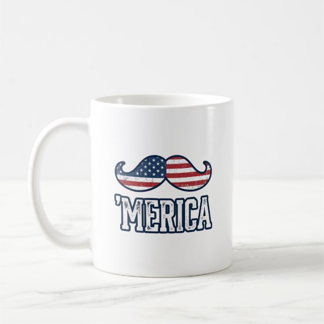 Distressed America Mustache Patriotic Vector Desig Coffee Mug (Left)