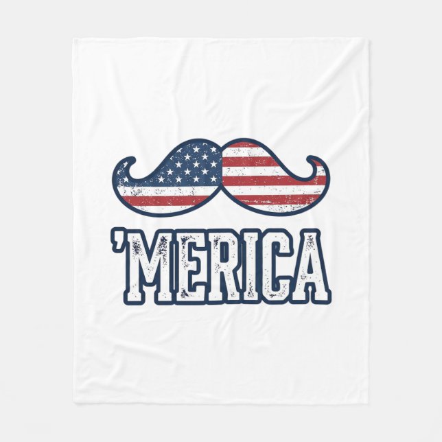 Distressed America Mustache Patriotic Vector Desig Fleece Blanket (Front)